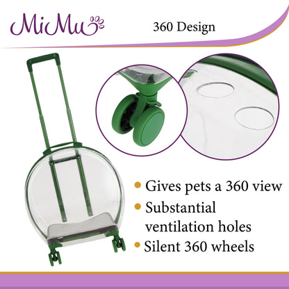 Clear Pet Carrier Trolley Case with Wheels - Small Rolling Pet Carrier