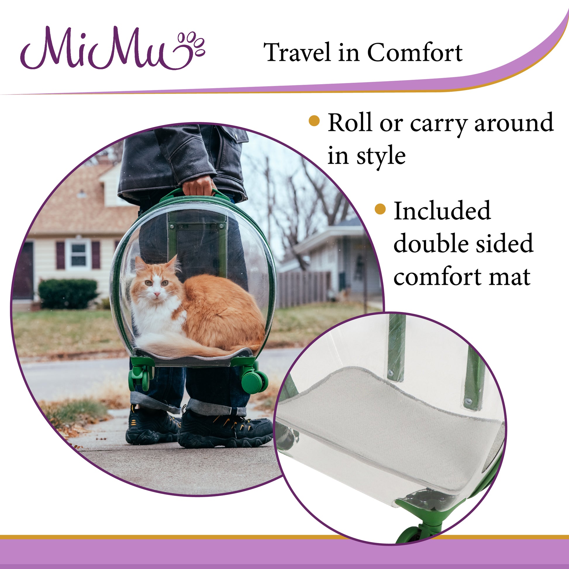Clear Pet Carrier Trolley Case with Wheels - Small Rolling Pet Carrier