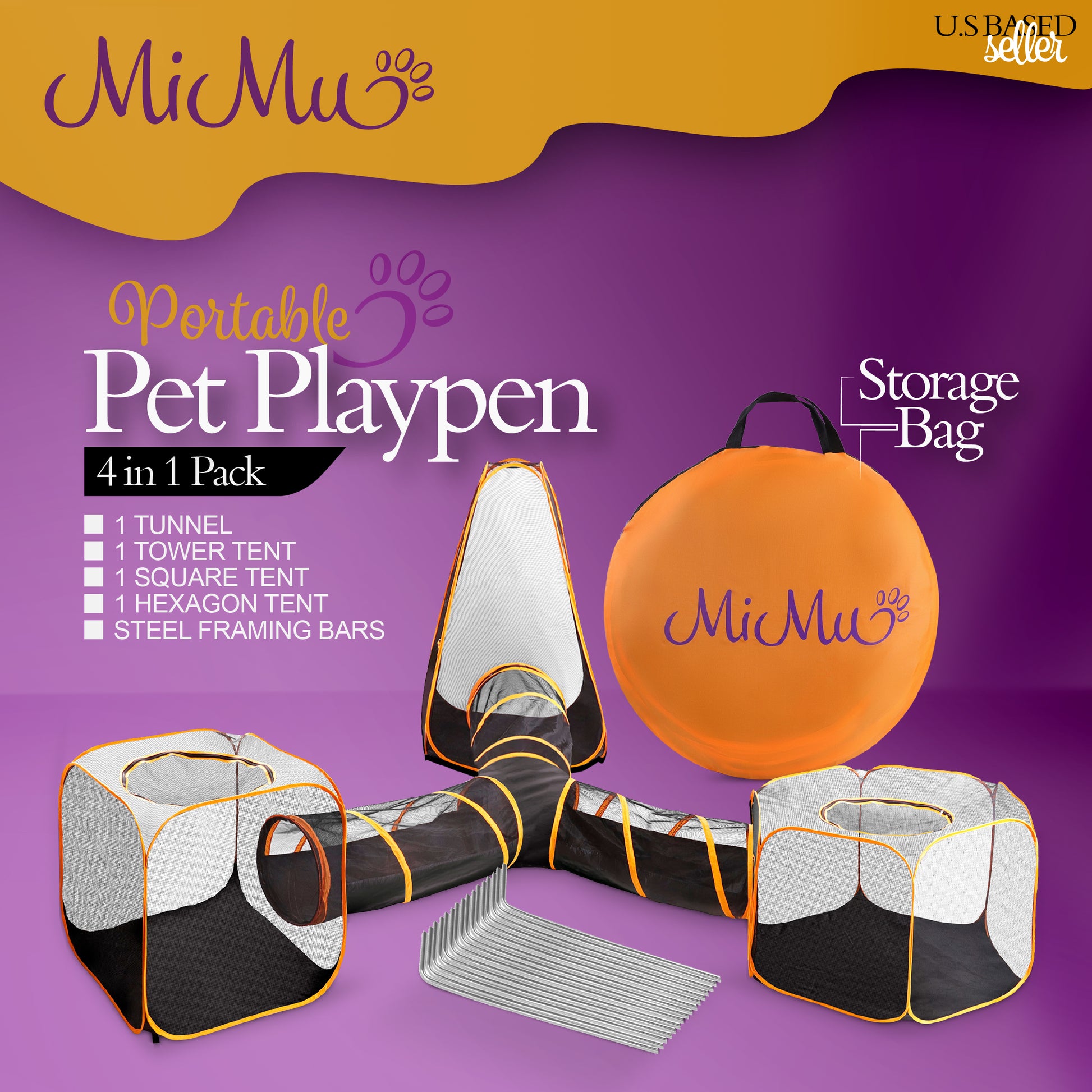 Portable Dog Playpen - 4 in 1 Pop-Up Travel Cat Tent with Tunnel