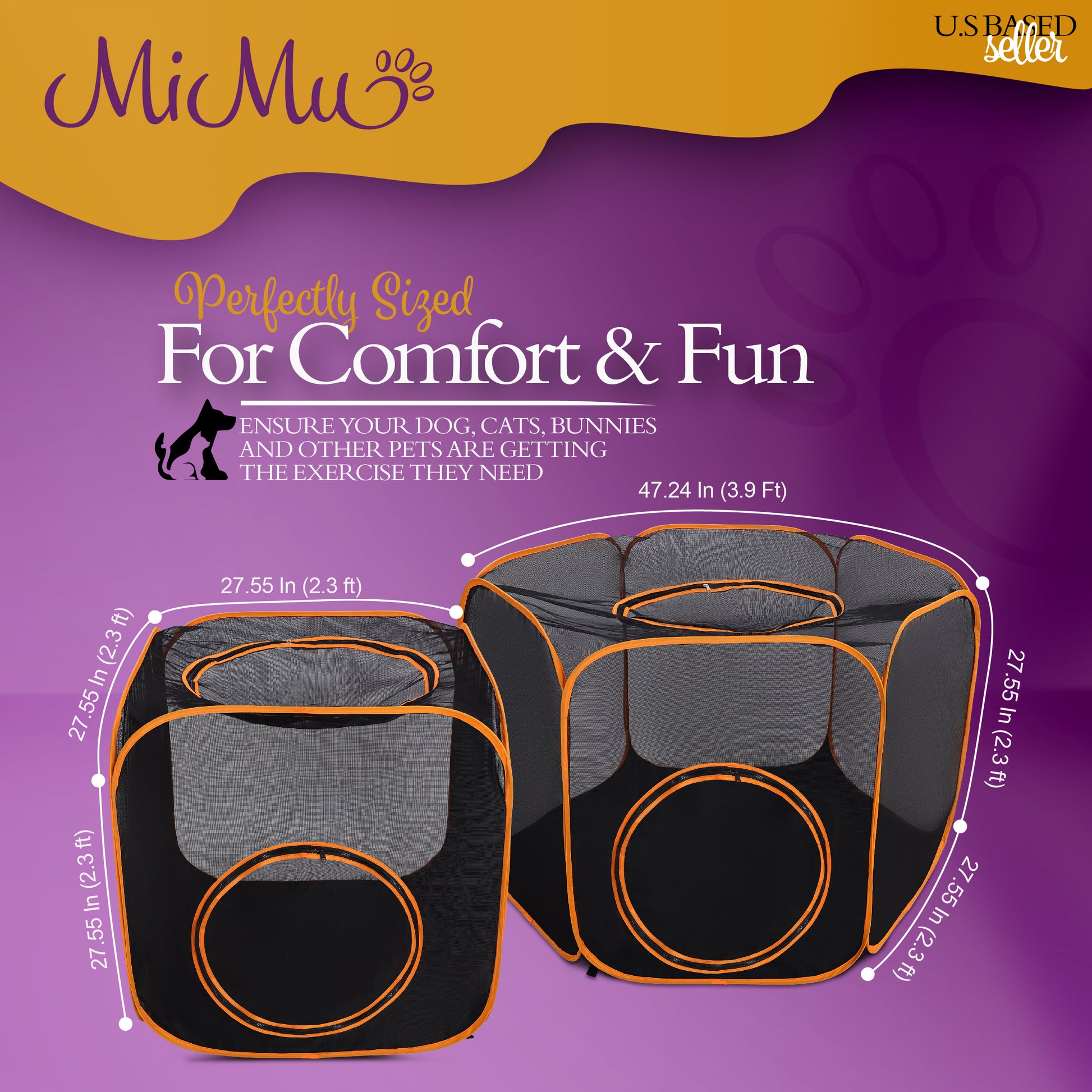 Portable Dog Playpen - 4 in 1 Pop-Up Travel Cat Tent with Tunnel