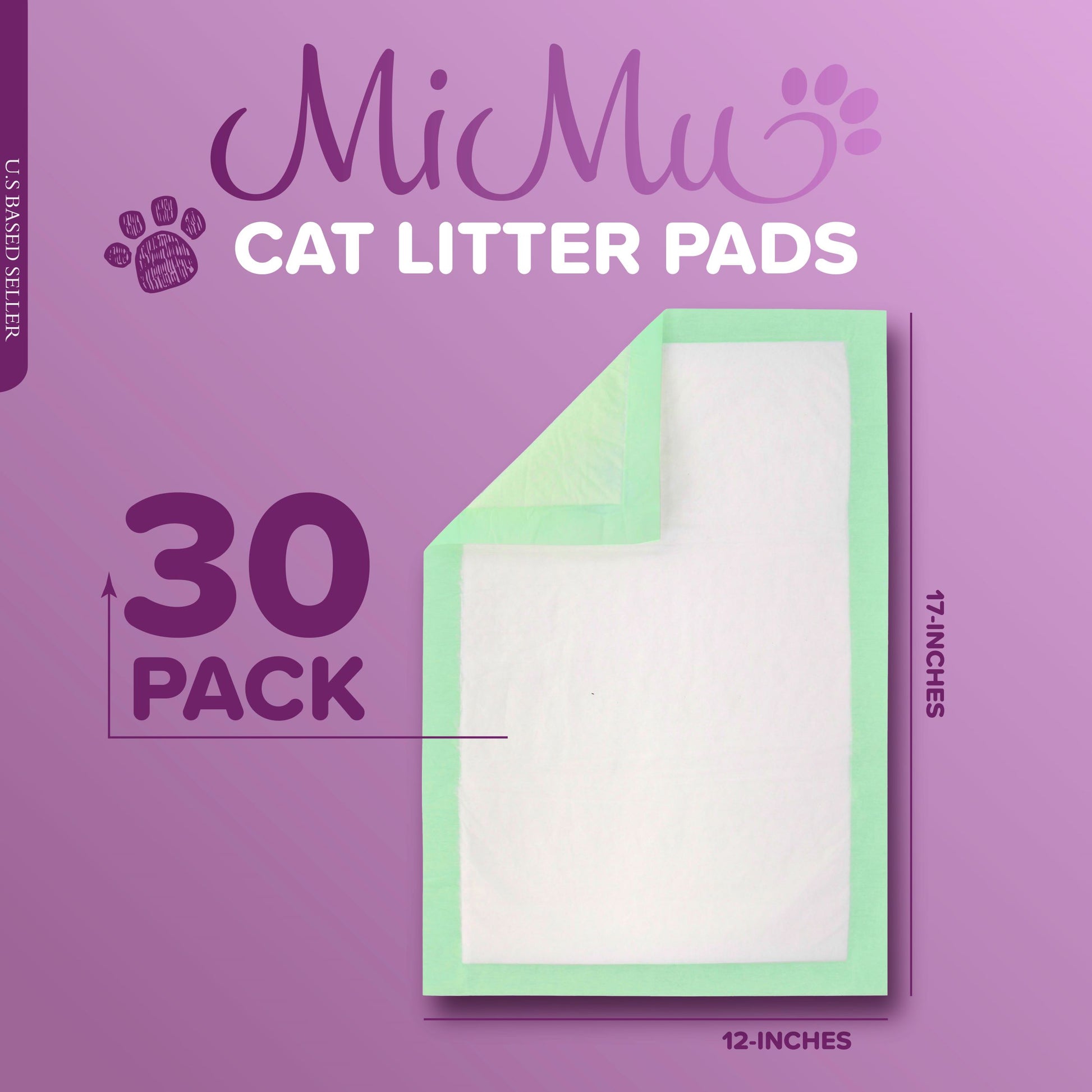 Cat Pads for Litter Box 30pk - Lemon Scented 12 X 17in Kitty Pee Pads