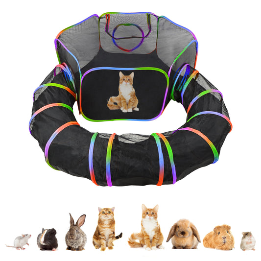 Portable Dog Playpen - Enclosed Pop-Up Travel Cat Tent with Tunnel