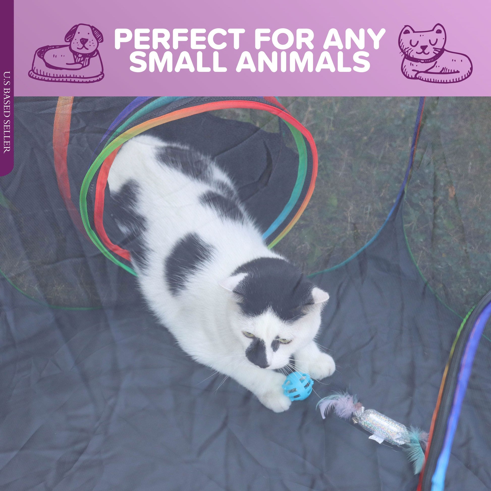 Portable Dog Playpen - Rainbow 4ft Pop-Up Travel Cat Tent with Tunnel