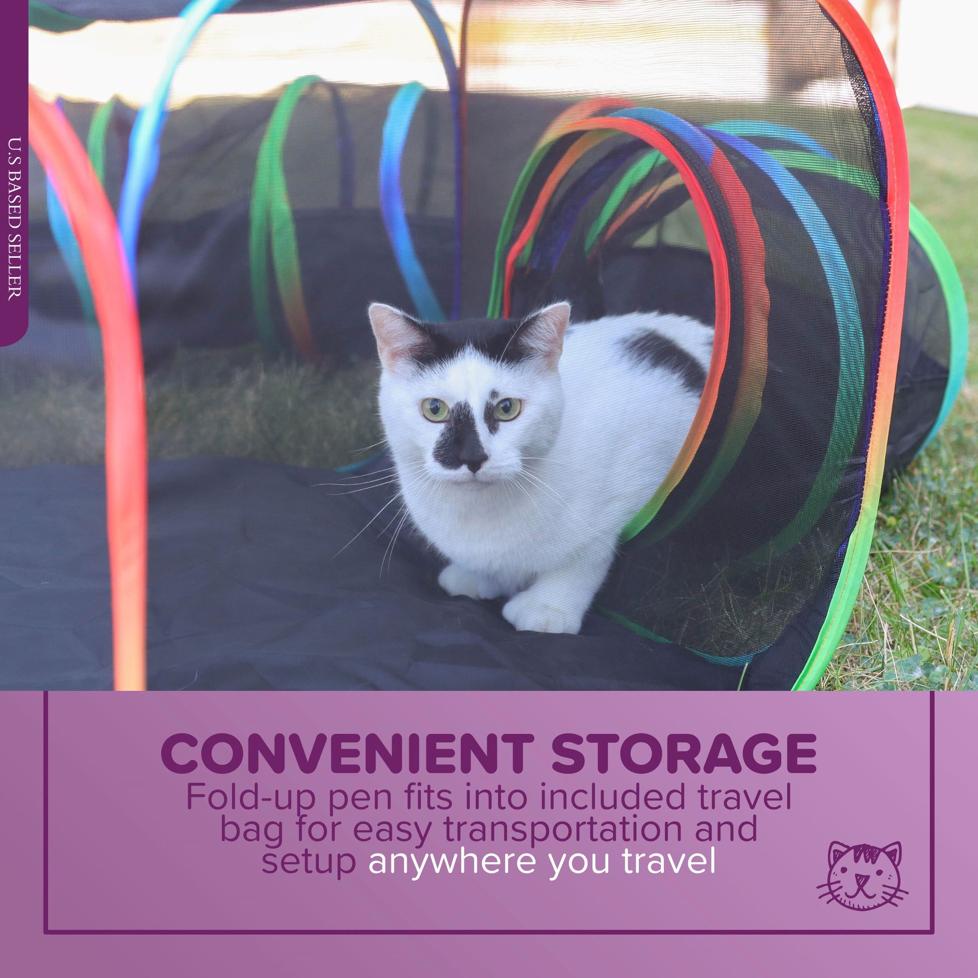 Portable Dog Playpen - Rainbow 4ft Pop-Up Travel Cat Tent with Tunnel
