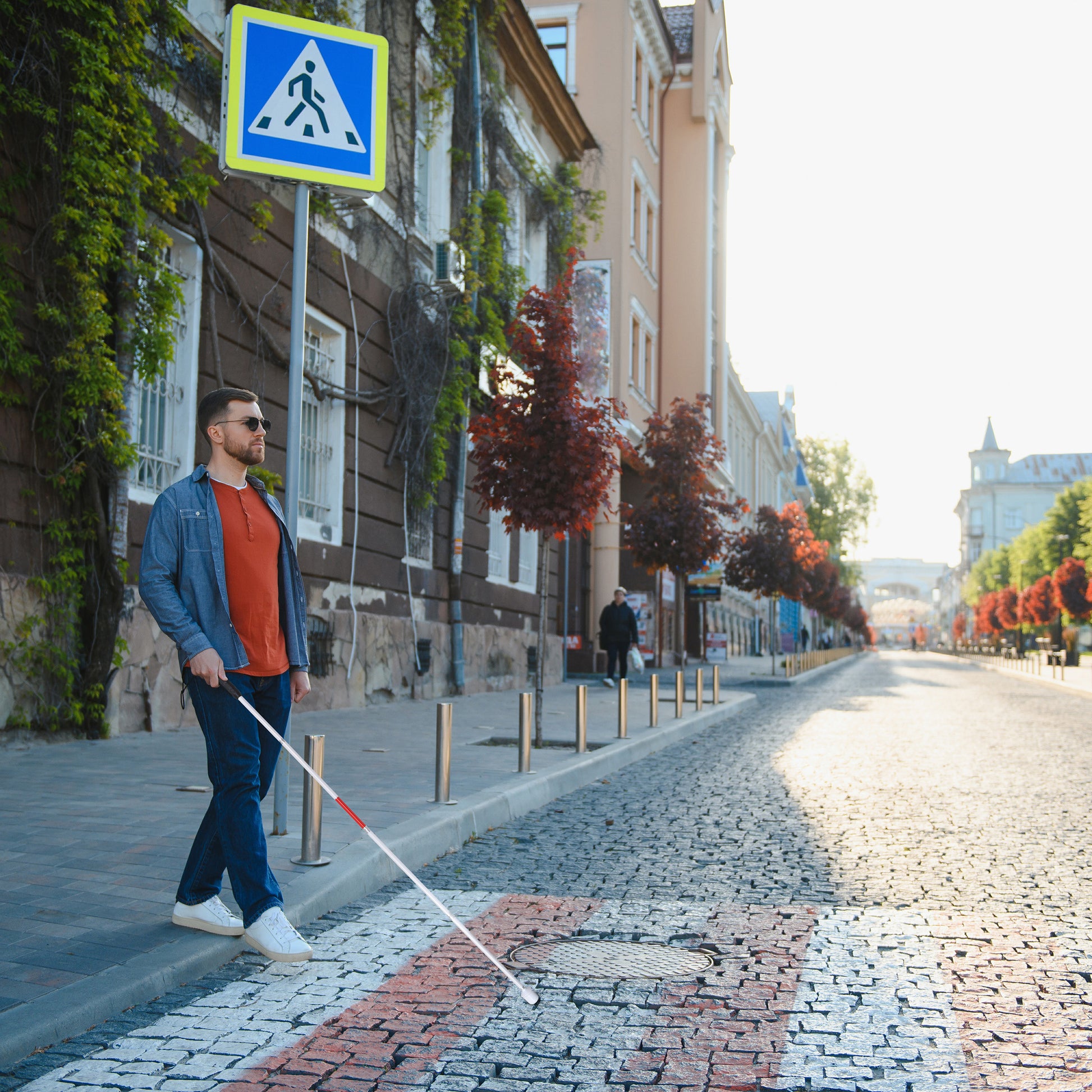 Foldable Blind Person Stick - 49in Reflective Blind Cane Walking Stick