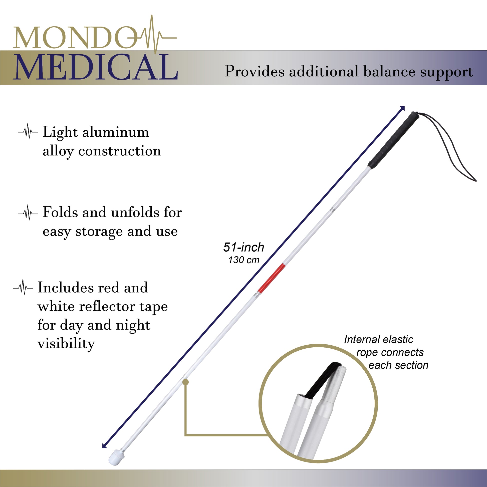 Foldable Blind Person Stick - 51in Reflective Blind Cane Walking Stick