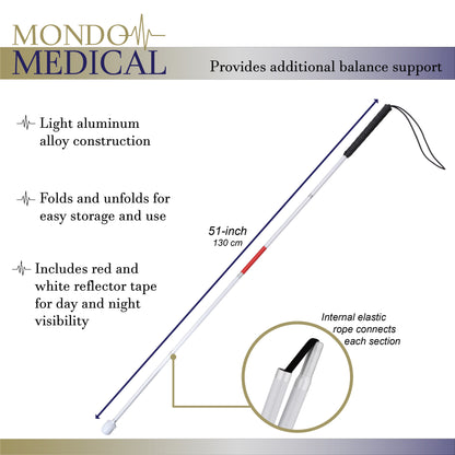 Foldable Blind Person Stick - 51in Reflective Blind Cane Walking Stick