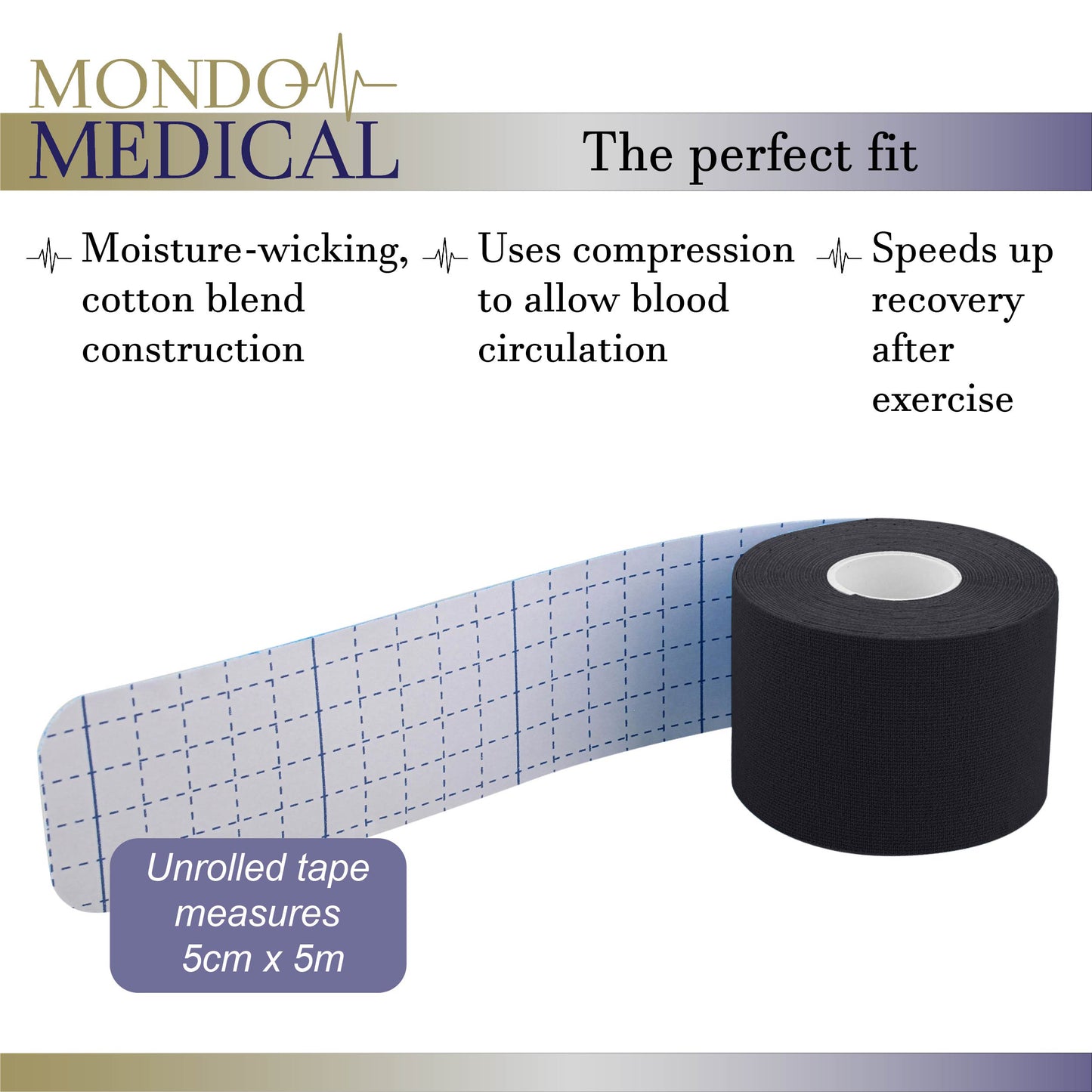 Kinesiology Tape Precut 2inx16ft Body Tape Roll - Black Athletic Tape