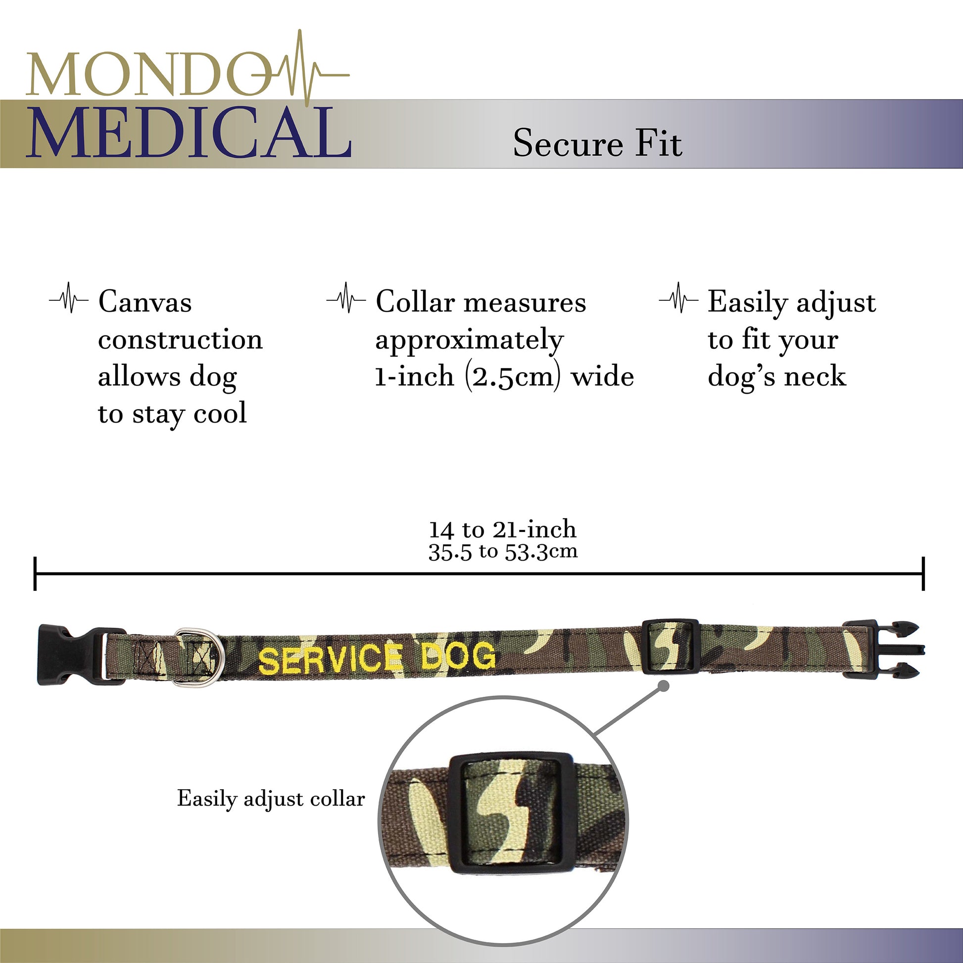 Service Dog Collar - 14 to 21in Camo Medium Dog Collar