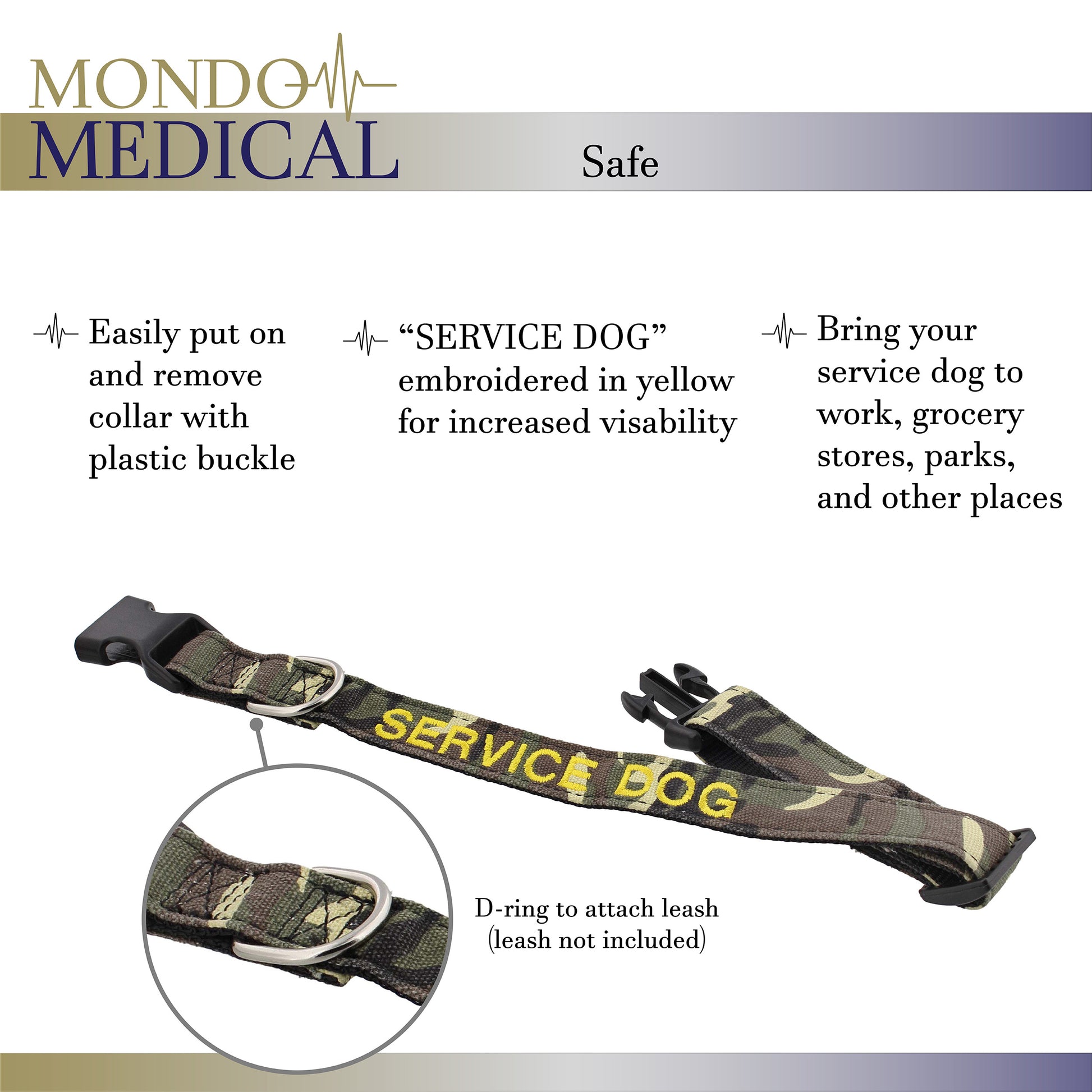 Service Dog Collar - 14 to 21in Camo Medium Dog Collar