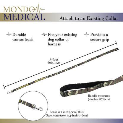 Service Dog Leash - 5ft Camo Canvas SERVICE DOG Lead
