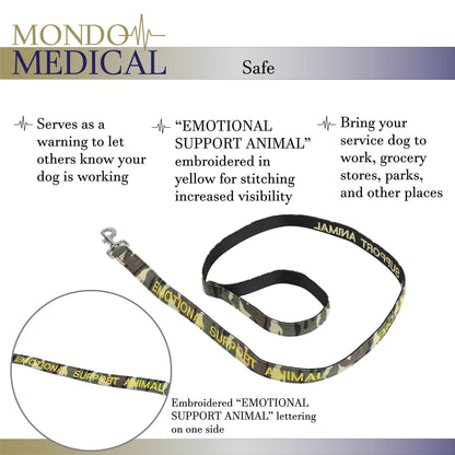 Service Dog Leash - 5ft Camo EMOTIONAL SUPPORT ANIMAL Lead