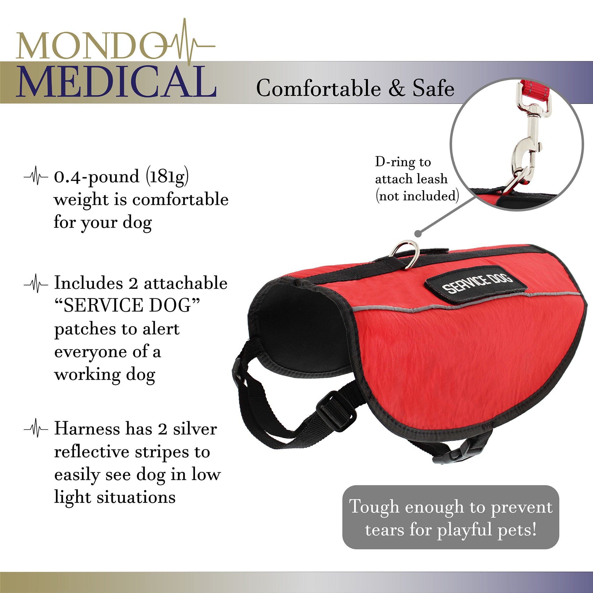 Service Dog Harness Jacket - Large Red Vest with 26.5 to 32in Chest