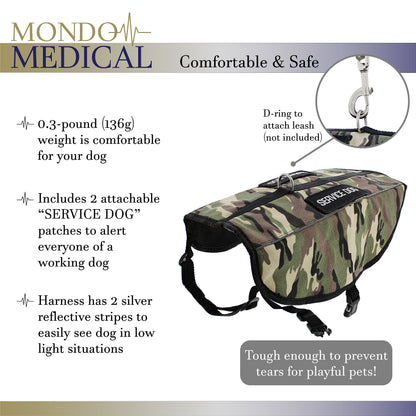 Service Dog Harness Jacket - Medium Camo Vest with 22.5 to 27in Chest