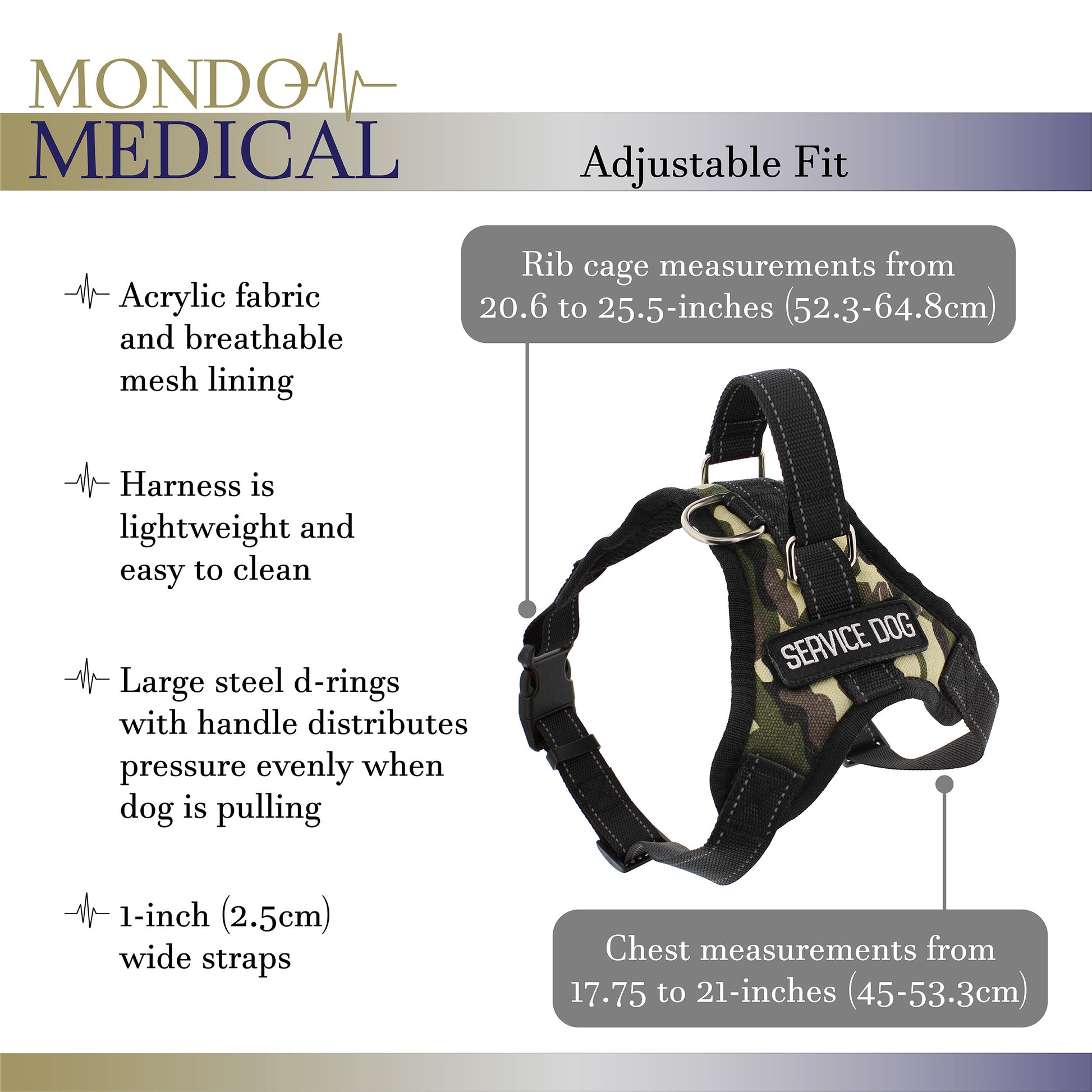 Service Dog Harness for Medium Breeds - Camo Vest Fits 20-25in Chest