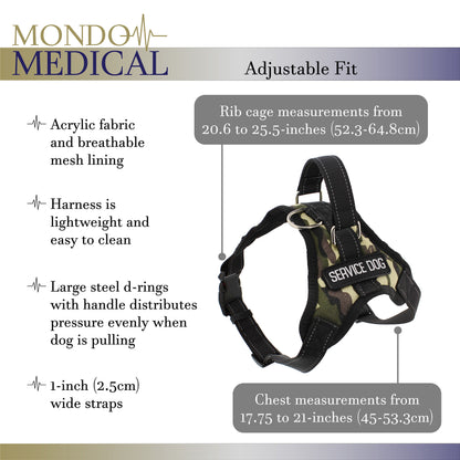 Service Dog Harness for Medium Breeds - Camo Vest Fits 20-25in Chest
