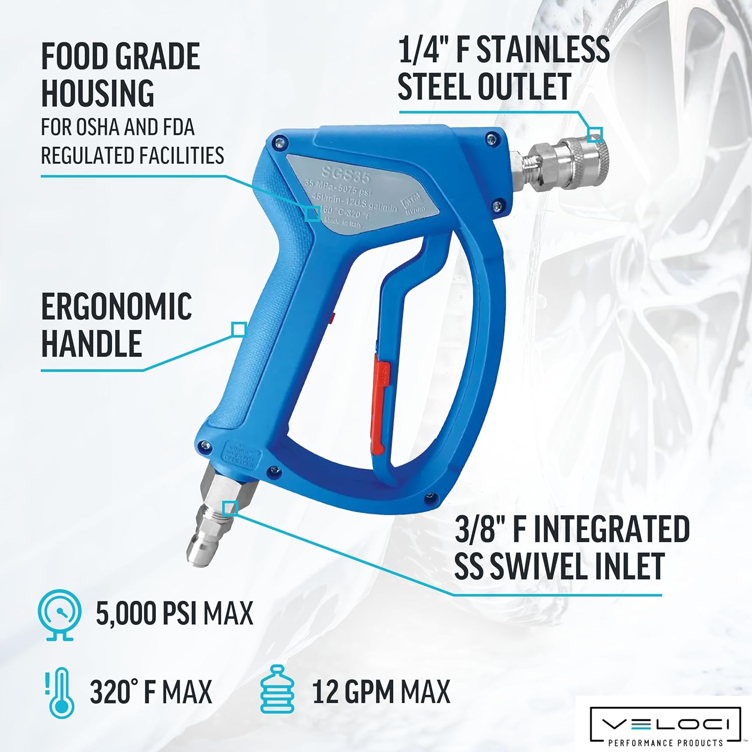 Acqualine SGS35 Pressure Washer Gun with Stainless Steel, 4000 PSI
