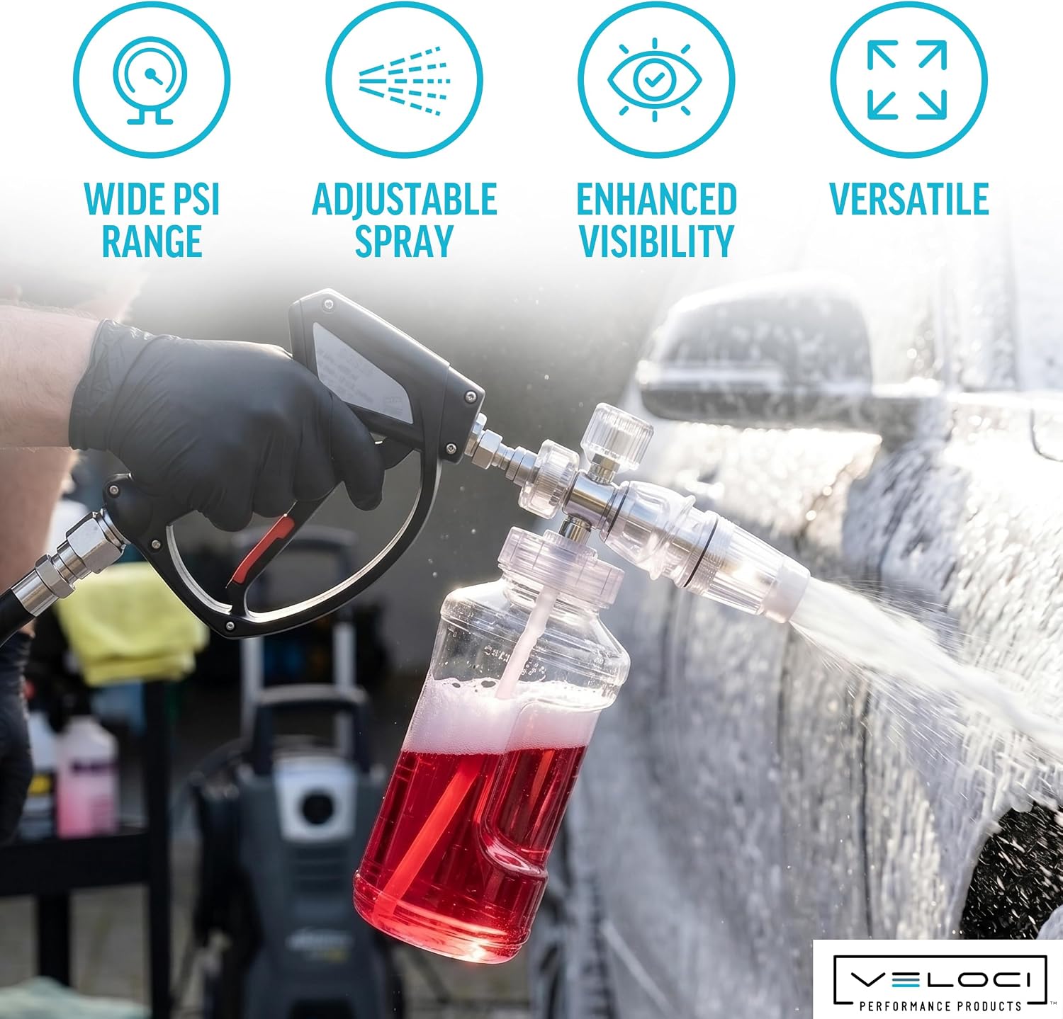 Veloci Performance Clear Foam Cannon with Bottle for Pressure Washer