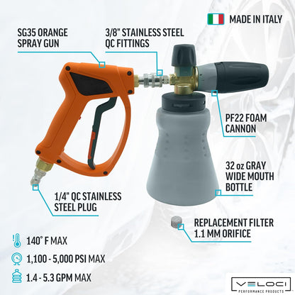 MTM Hydro SG35 Orange Pressure Washer Spray Gun and PF22 Foam Cannon Kit