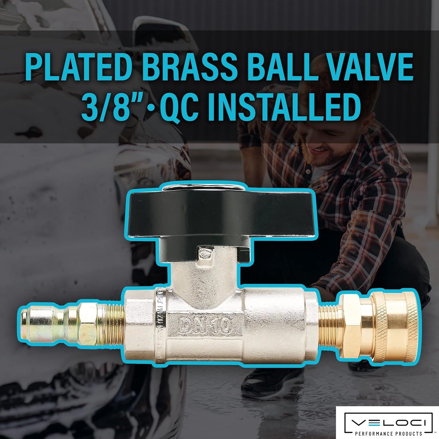 Veloci 3/8" Plated Brass Ball Shut Off Flow Control Valve,  3000 PSI