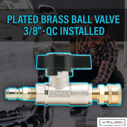 Veloci 3/8" Plated Brass Ball Shut Off Flow Control Valve,  3000 PSI