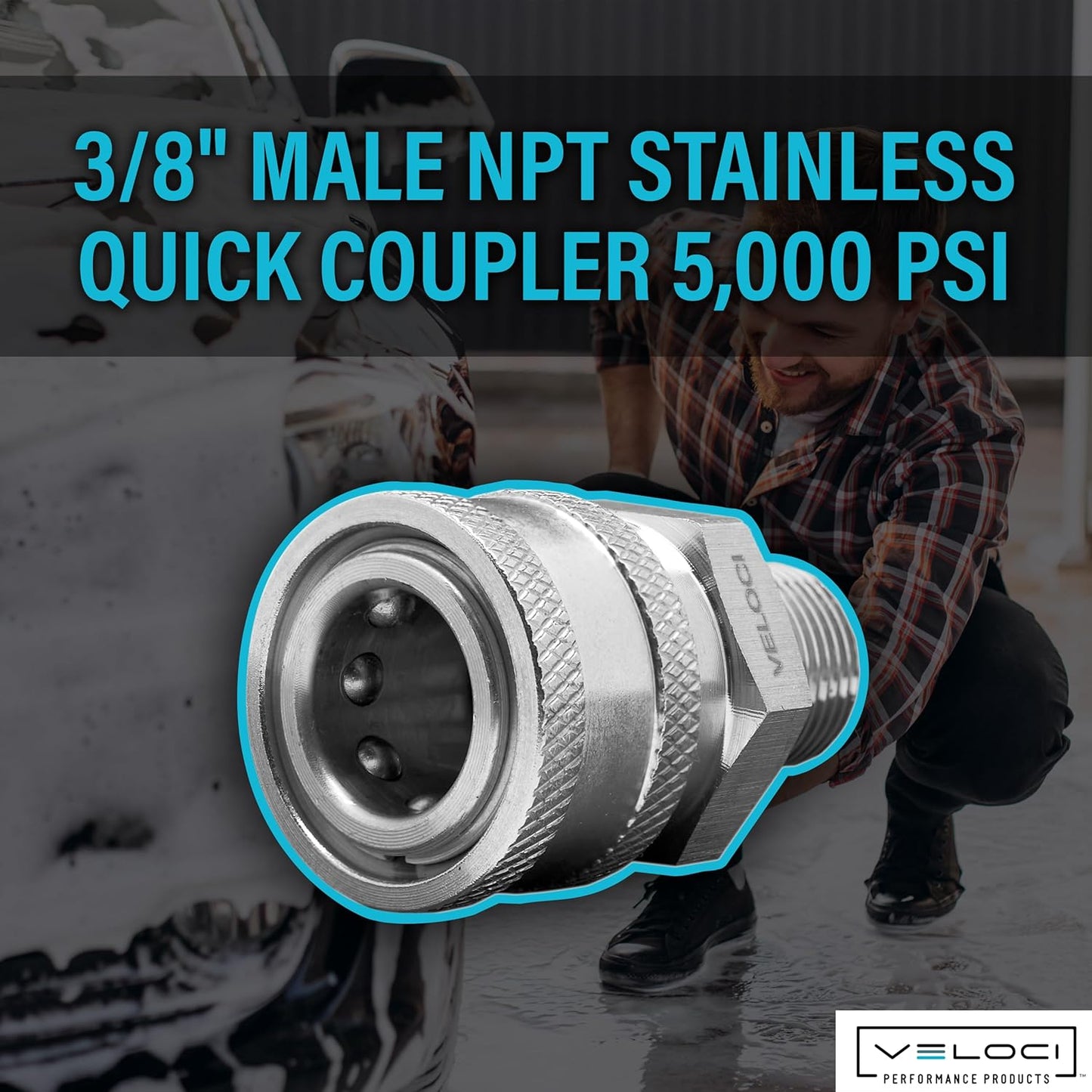 Performance Stainless Steel 3/8" MPT Coupler for use w/ Pressure Washers