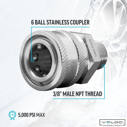 Performance Stainless Steel 3/8" MPT Coupler for use w/ Pressure Washers