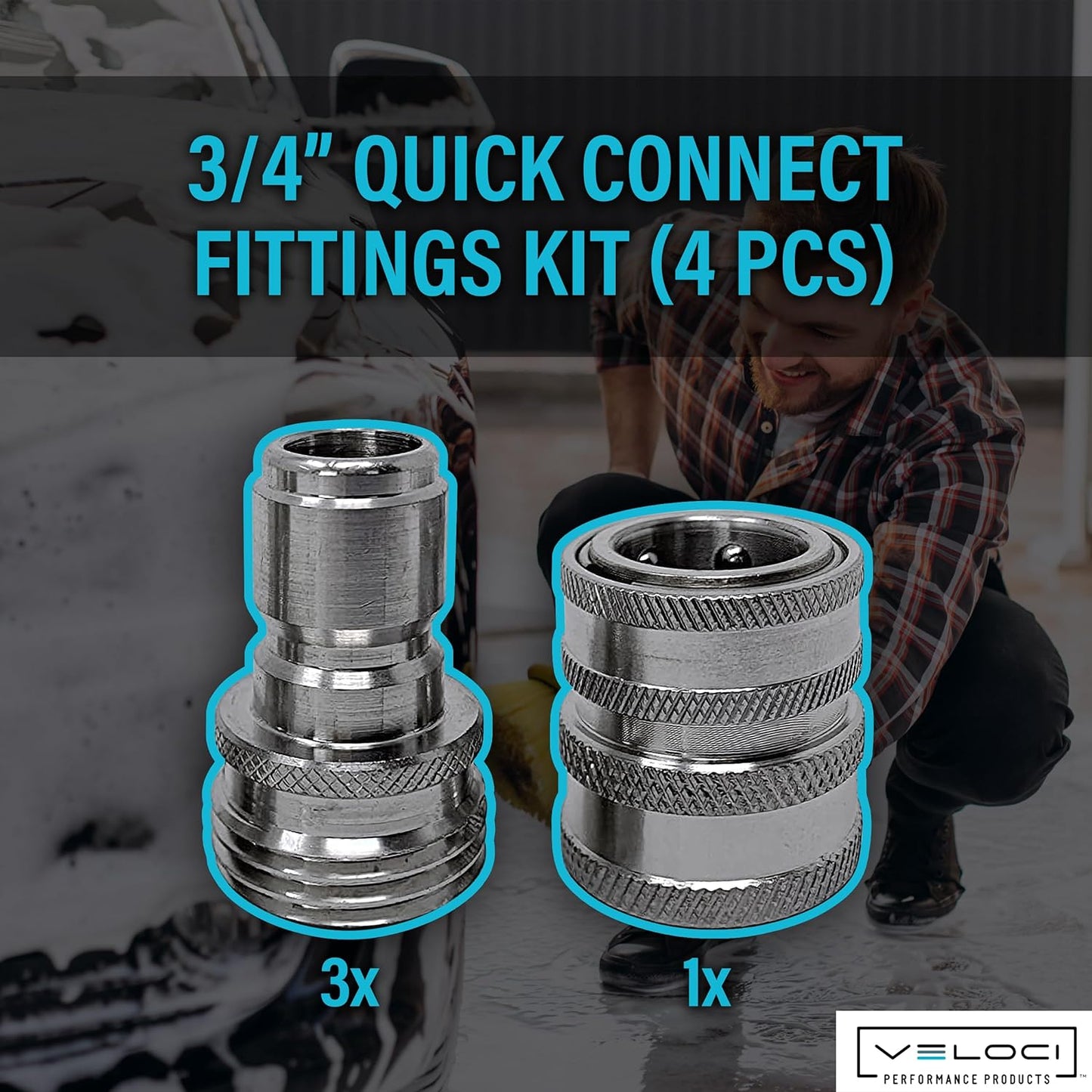 Pressure Washer Adapter Set for Garden Hose 3/4” Stainless Steel 1x3