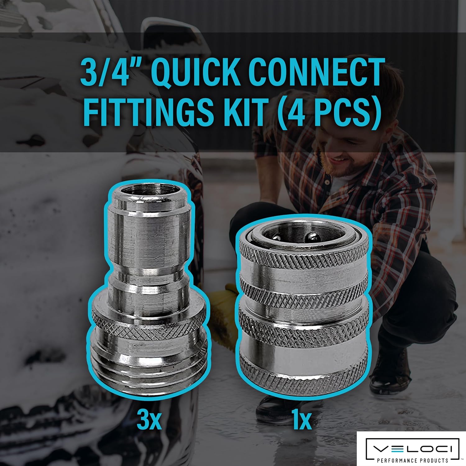 Pressure Washer Adapter Set for Garden Hose 3/4” Stainless Steel 1x3