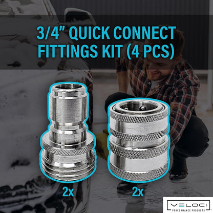 MTM Hydro Garden Hose Adapter 4 Piece 3/4” Quick Connect Fittings Kit, Stainless