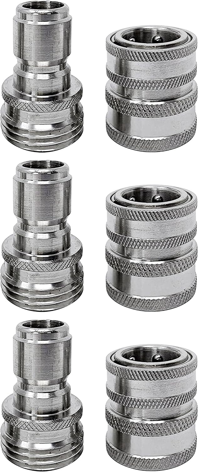 MTM Hydro Garden Hose Adapter 6 Piece 3/4” Quick Connect Fittings Kit, Stainless