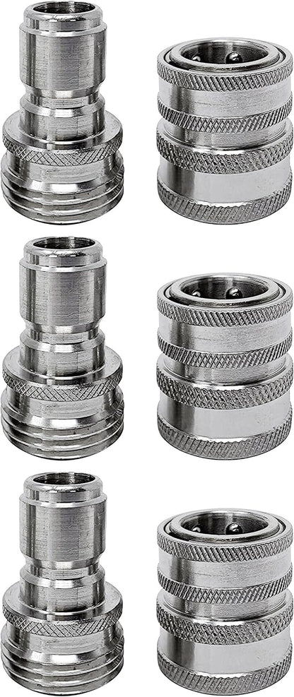 MTM Hydro Garden Hose Adapter 6 Piece 3/4” Quick Connect Fittings Kit, Stainless