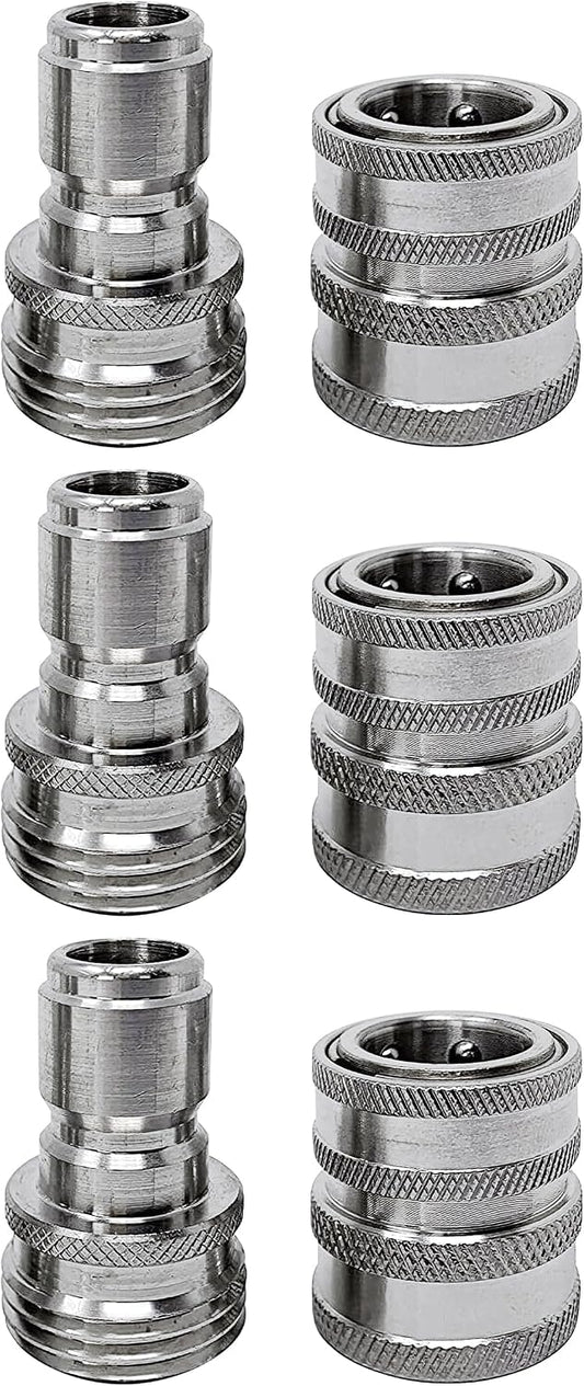 MTM Hydro Garden Hose Adapter 6 Piece 3/4” Quick Connect Fittings Kit, Stainless
