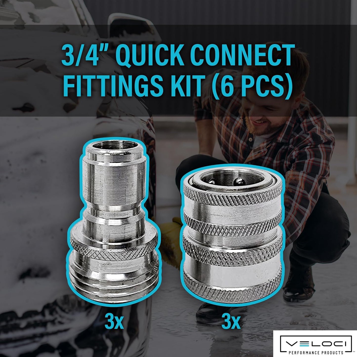 MTM Hydro Garden Hose Adapter 6 Piece 3/4” Quick Connect Fittings Kit, Stainless