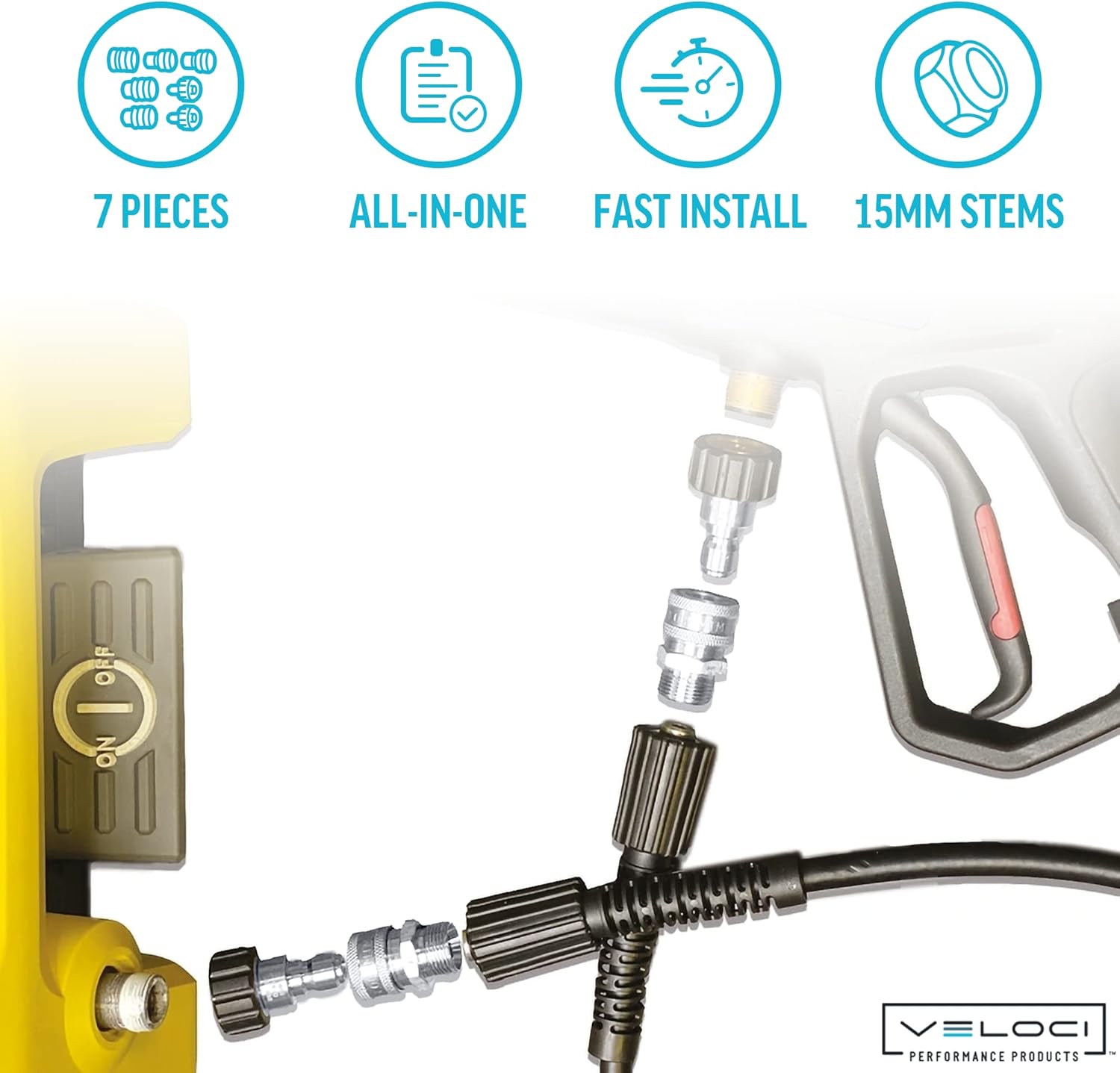 Stainless Steel Pressure Washer 7-pc Hose Adapter Kit for Foam Cannons