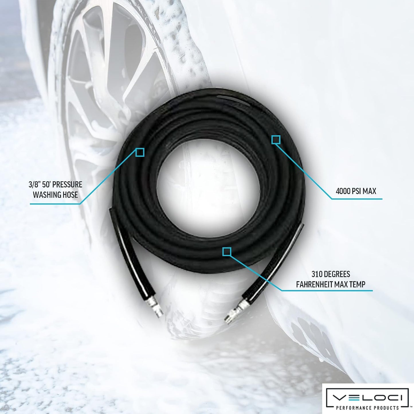MTM Hydro Kobrajet High Pressure Washer Hose 3/8” 4000 PSI 50’ for Car Wash