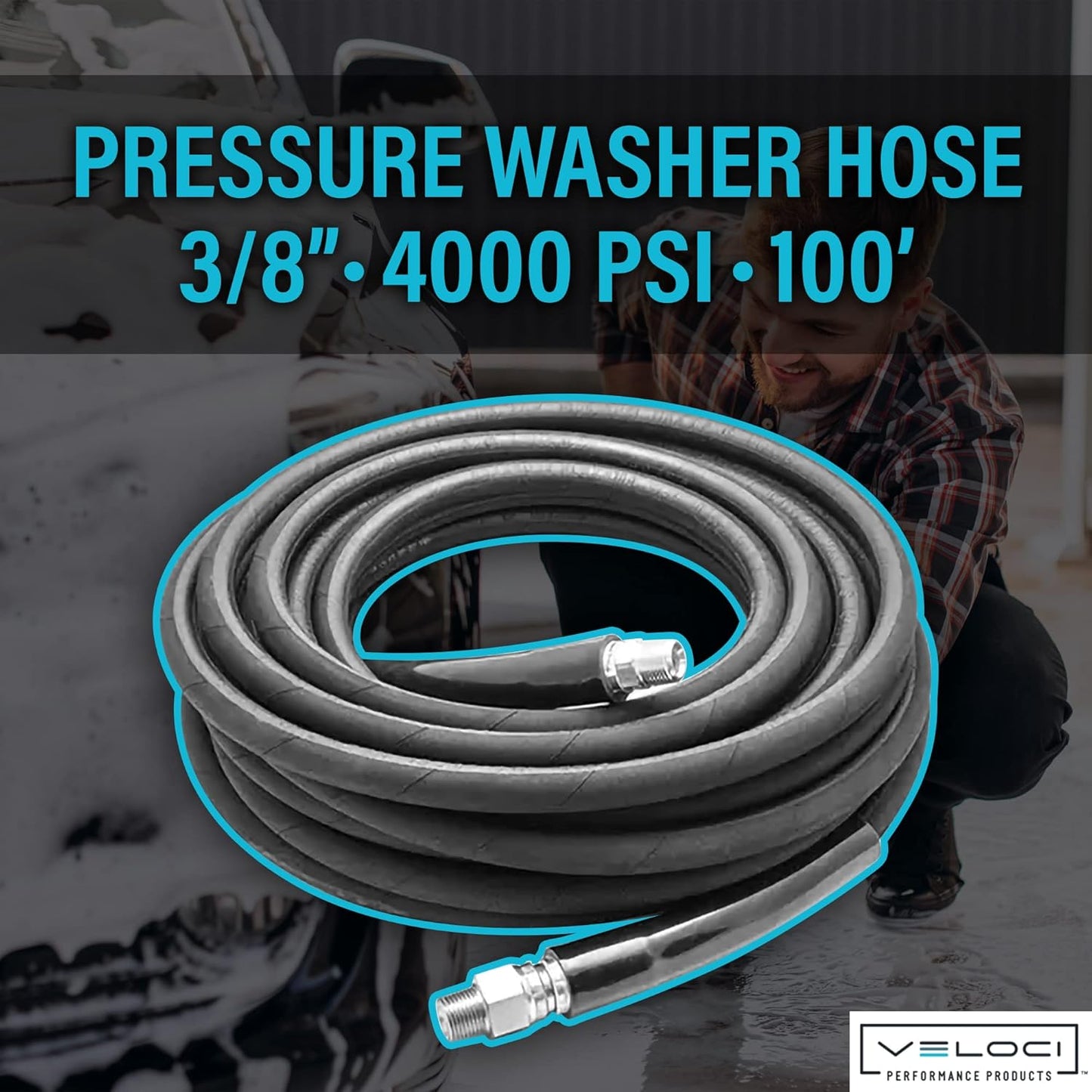 Kobrajet High Pressure Washer Hose 3/8” 4000 PSI 100’, Black