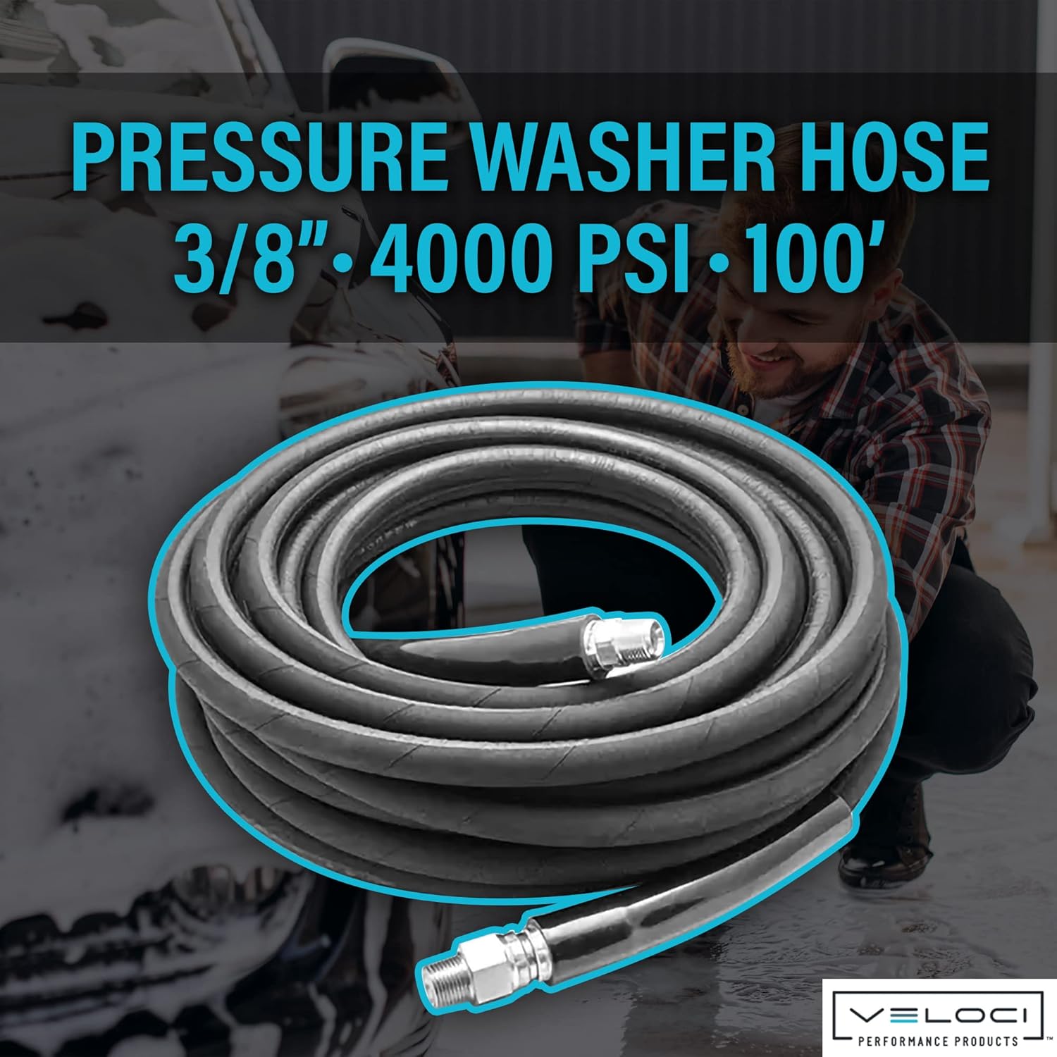 Kobrajet High Pressure Washer Hose 3/8” 4000 PSI 100’, Black
