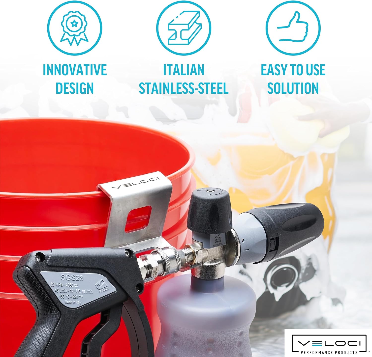 Veloci Performance Utility Bracket, Foam Cannon Bottle Holder - Bucket or Wall