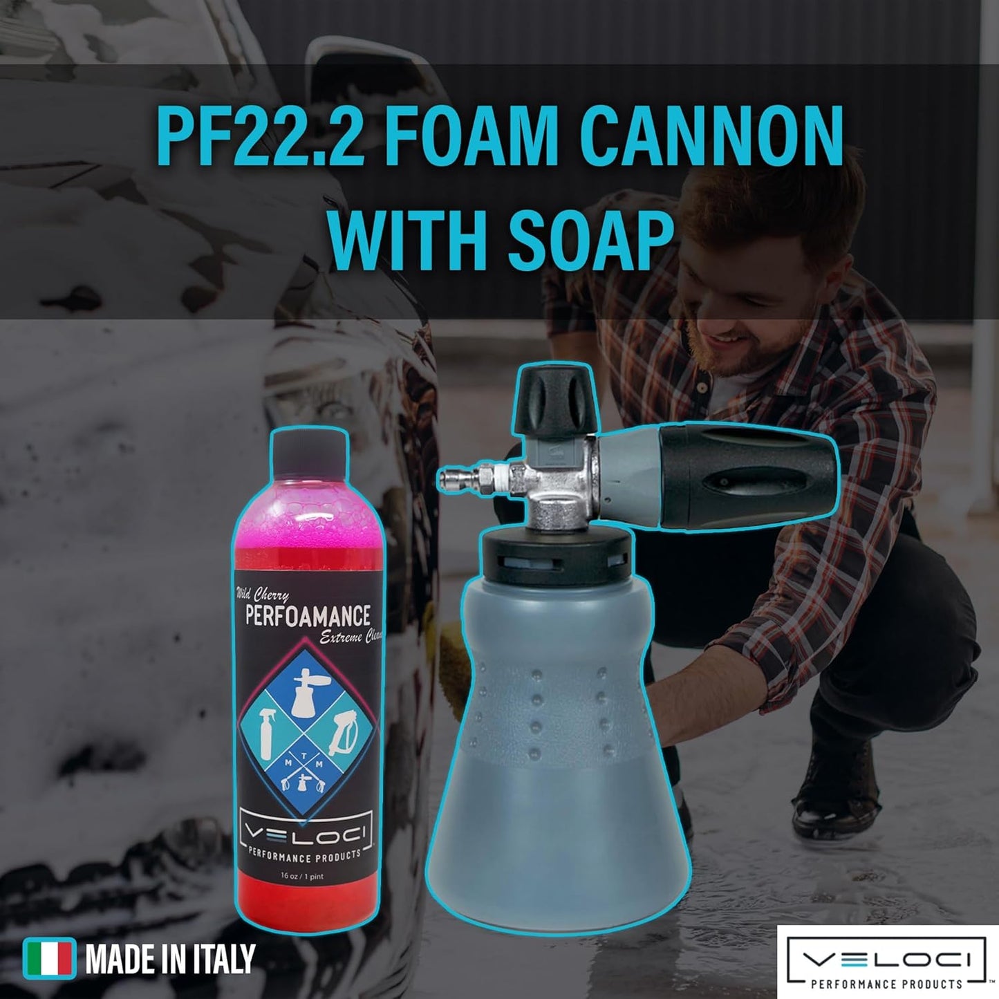 PF22 Foam Cannon with Wide Mouth Bottle, 16 oz. Car Wash Soap Included