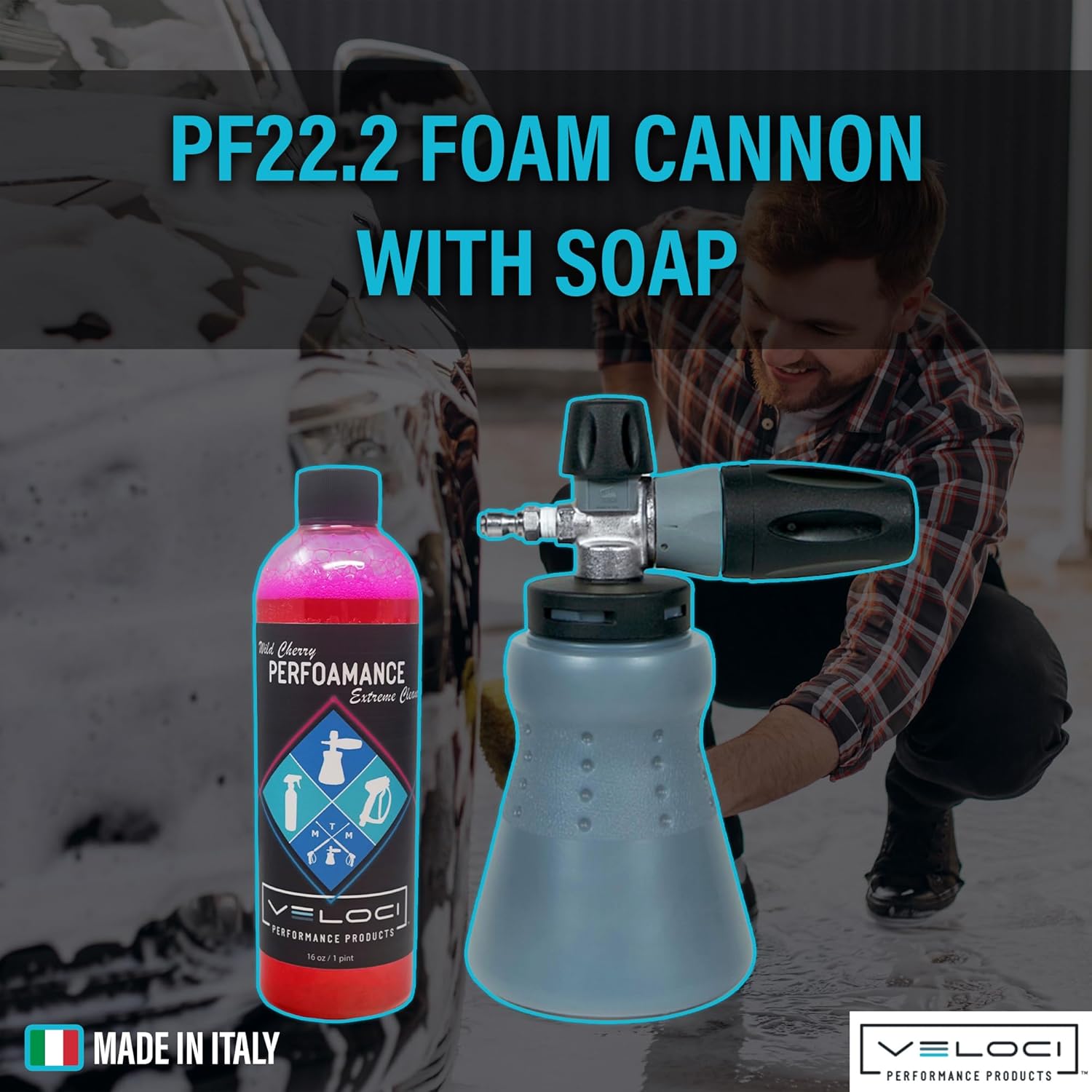 PF22 Foam Cannon with Wide Mouth Bottle, 16 oz. Car Wash Soap Included