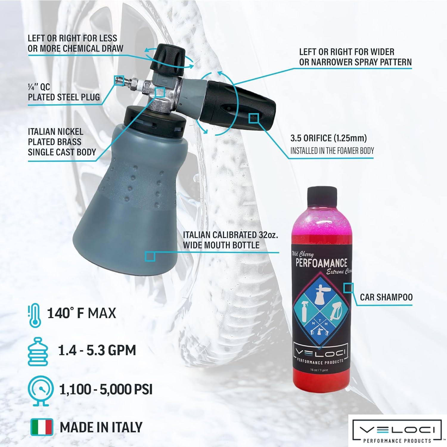 PF22 Foam Cannon with Wide Mouth Bottle, 16 oz. Car Wash Soap Included