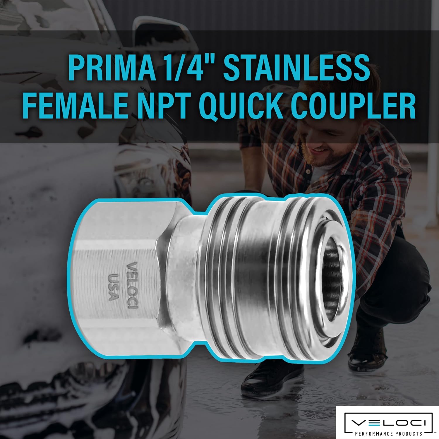 Veloci Prima 1/4" Stainless Steel Female NPT Quick Coupler for Pressure Washer