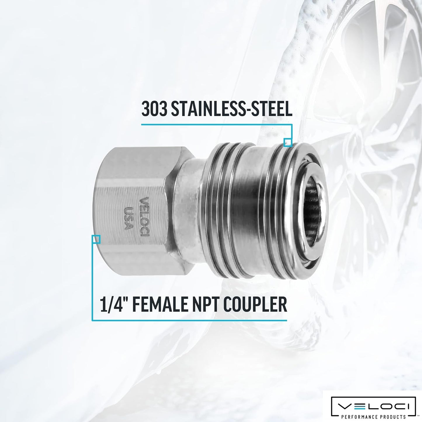Veloci Prima 1/4" Stainless Steel Female NPT Quick Coupler for Pressure Washer