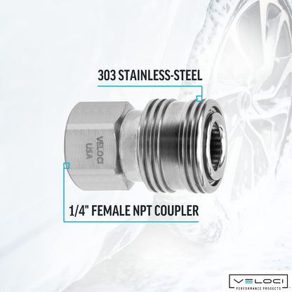 Veloci Prima 1/4" Stainless Steel Female NPT Quick Coupler for Pressure Washer