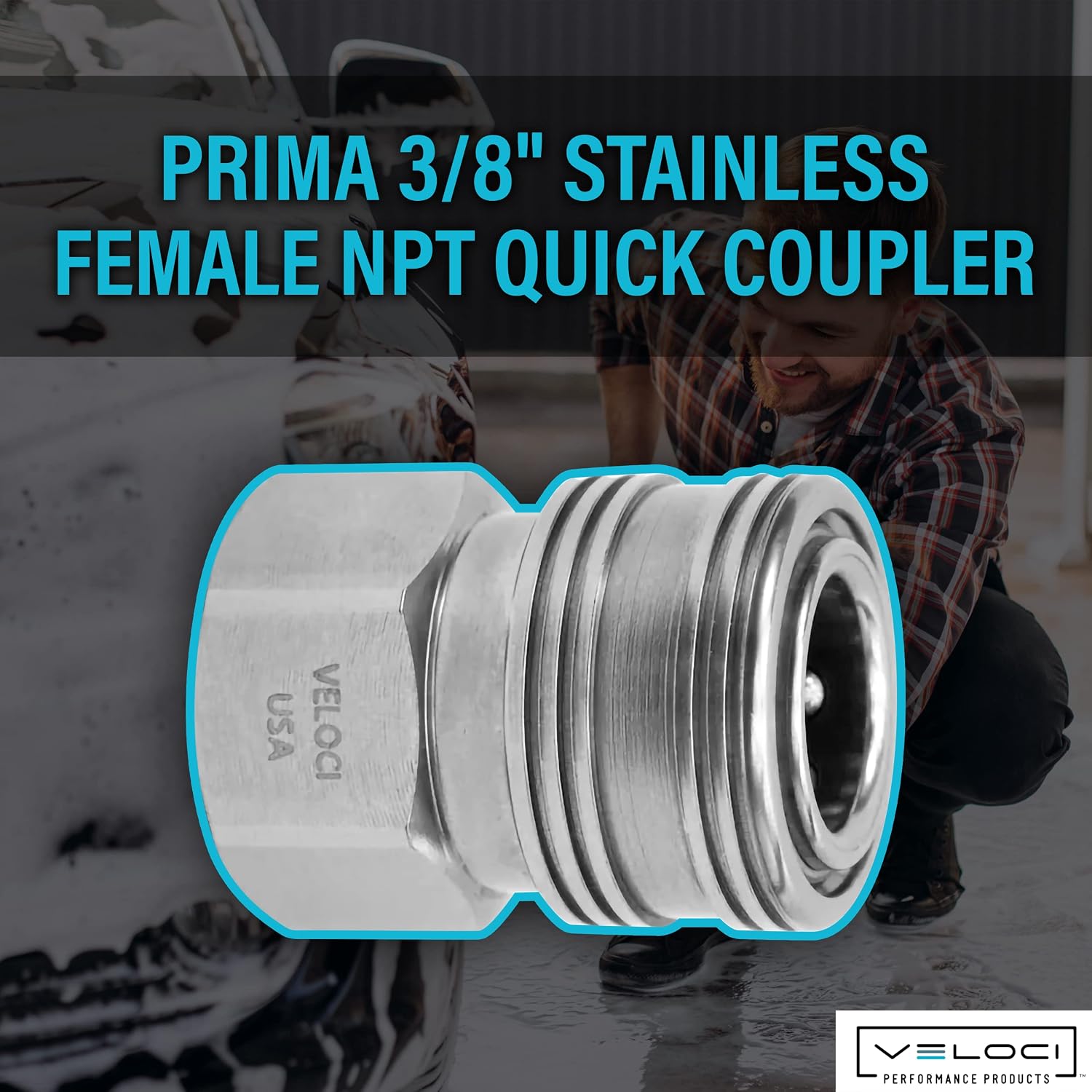 Veloci Prima 3/8" Stainless Steel Female NPT Quick Coupler for Pressure Washer