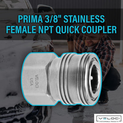 Veloci Prima 3/8" Stainless Steel Female NPT Quick Coupler for Pressure Washer