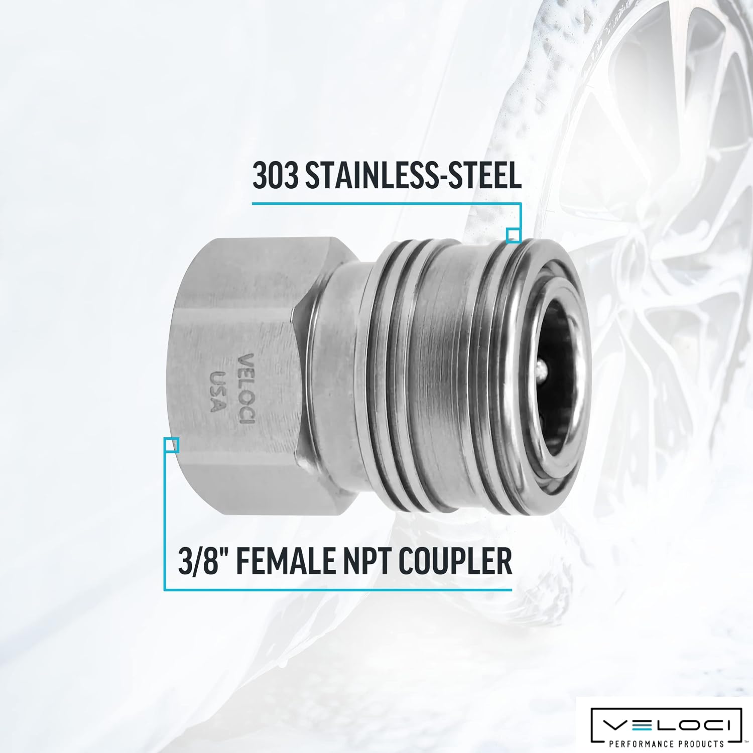 Veloci Prima 3/8" Stainless Steel Female NPT Quick Coupler for Pressure Washer