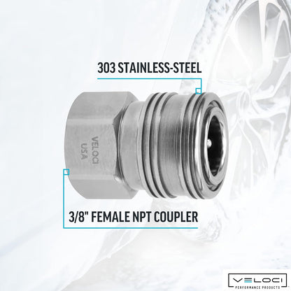 Veloci Prima 3/8" Stainless Steel Female NPT Quick Coupler for Pressure Washer