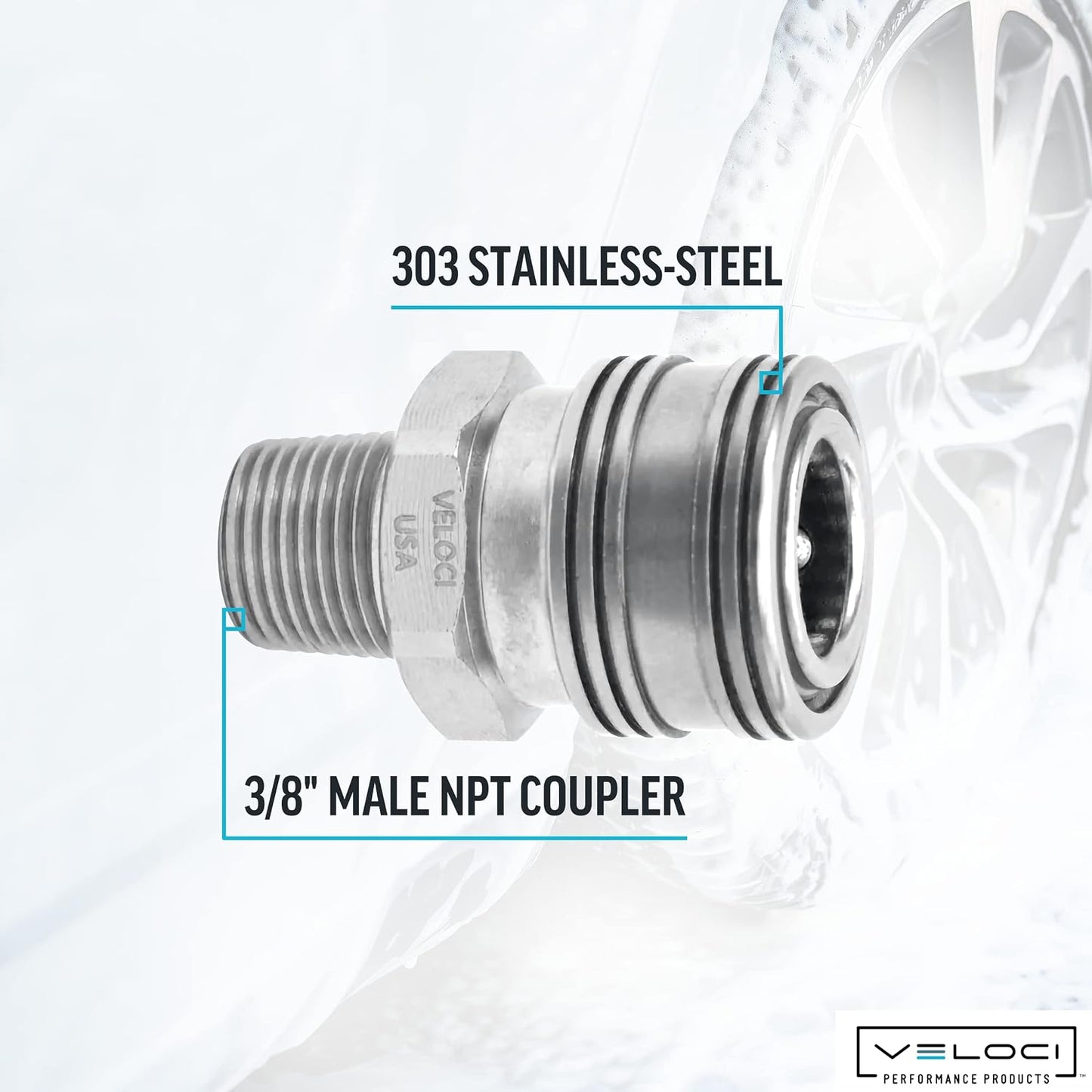 Veloci Prima 3/8" Stainless Steel Male NPT Quick Coupler for Pressure Washer